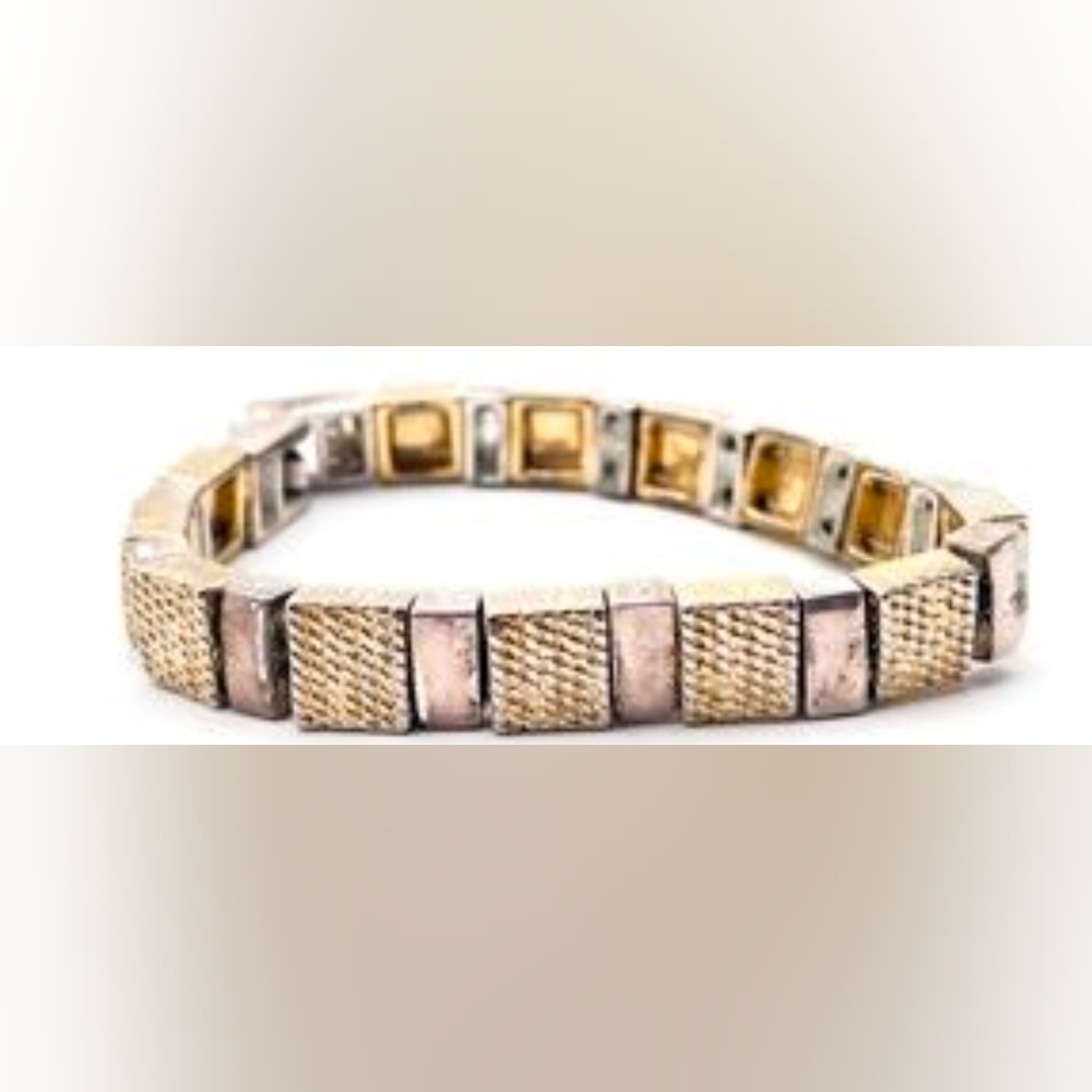 Vintage Napier Link Two-Tone Textured Bracelet In Gold & Silver